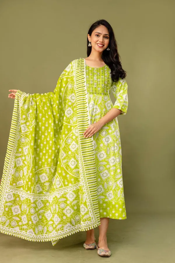 Premium Rayon & Cotton Kurti with Dupatta Set | KS954